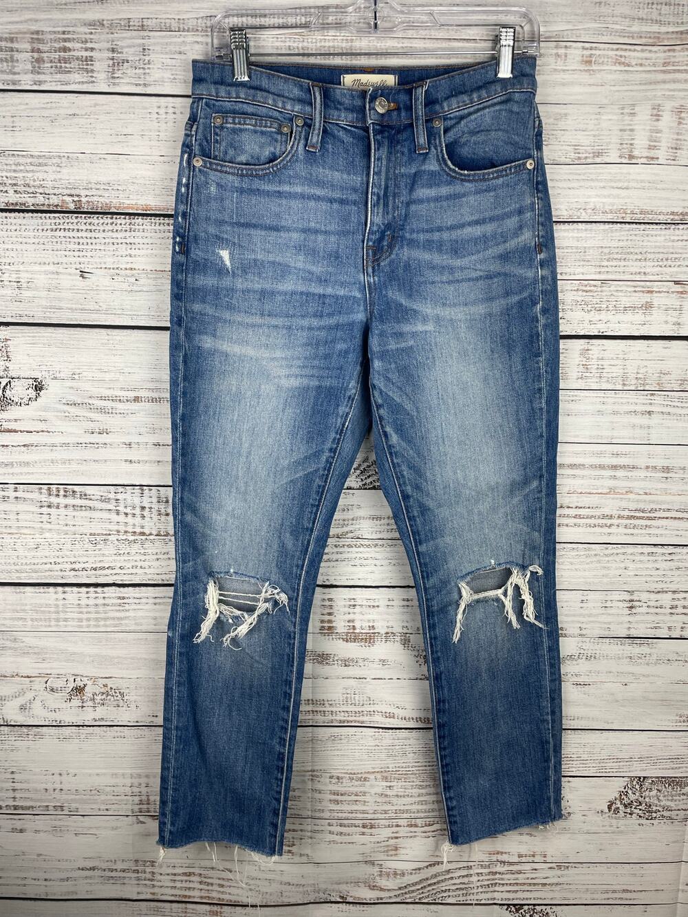 Madewell High Rise Slim Boyjean Jeans 25 Distressed Stretch Tapered Boyfriend